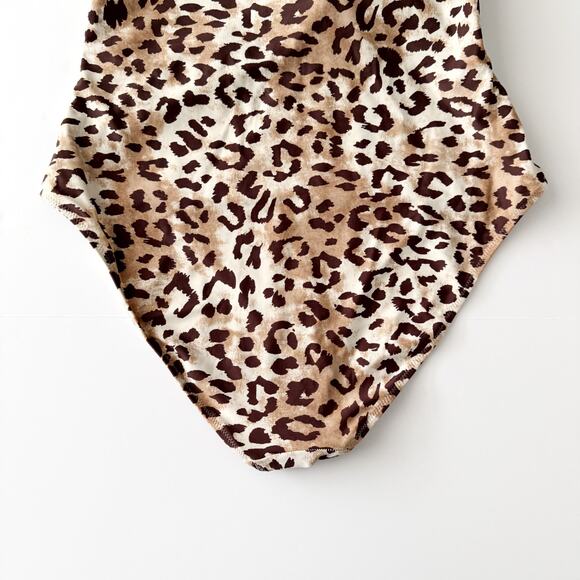 [Aerie] Leopard Print Knot Tie Front Cutout Strapless One Piece Swimsuit Large L - Picture 6 of 12